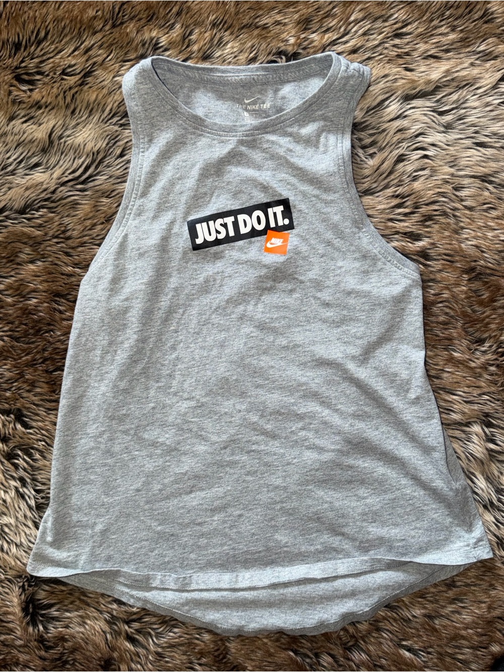 Nike Women’s Light Gray 'Just Do It.' Tank with Black & Orange Logo